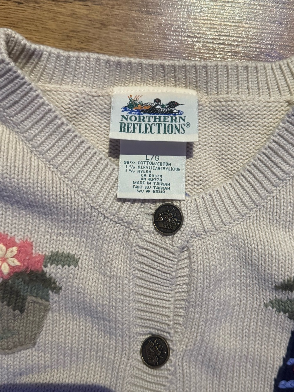 Northern Reflections Cream Button-Up Cardigan with Embroidered Floral Baskets - Picture 3 of 5